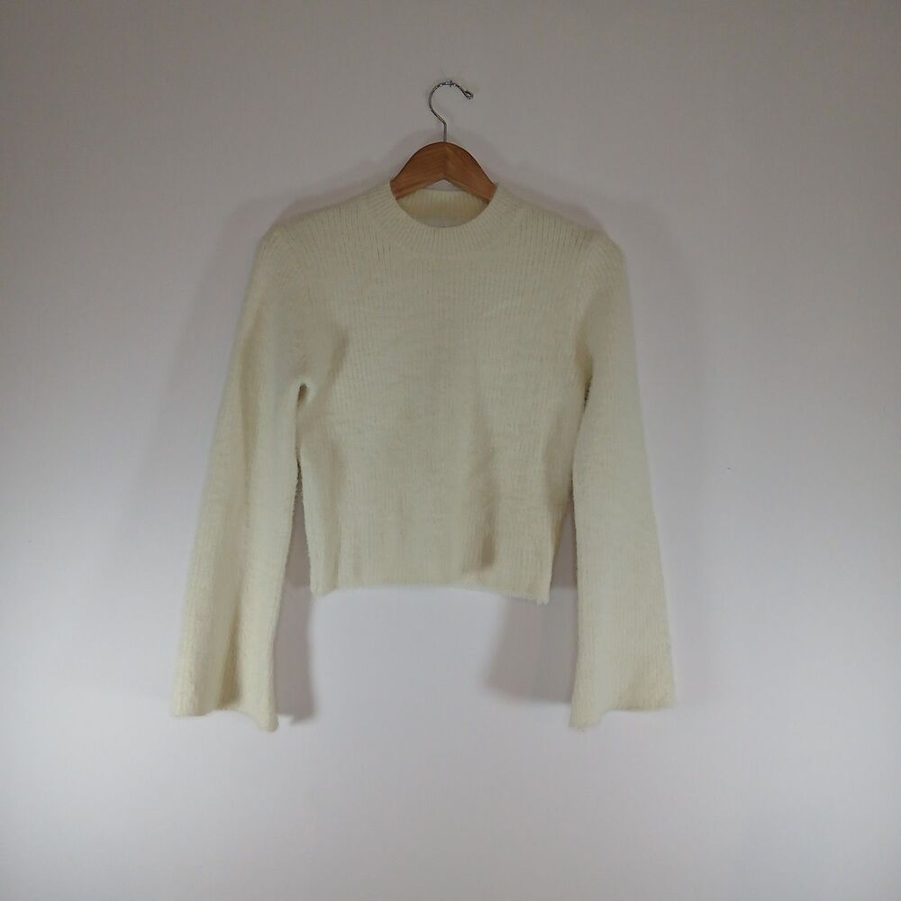 Pinch Cream Fuzzy Ribbed Bell Sleeve Sweater Small EUC